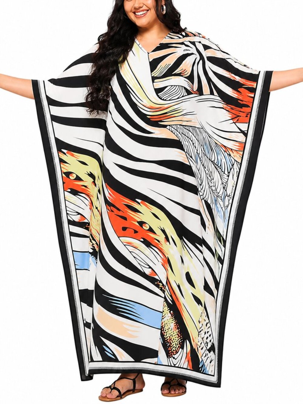Gypsie Blu Digital Printed Caftan Dress Polyester Plus Size Maxi Dresses
